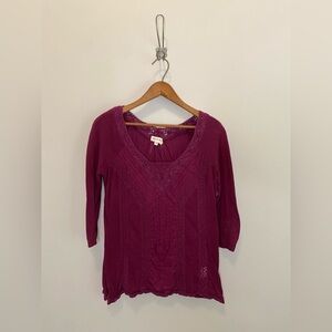 Meadow Rue Lace-Trim Scoop Neck Shirt in Deep Berry